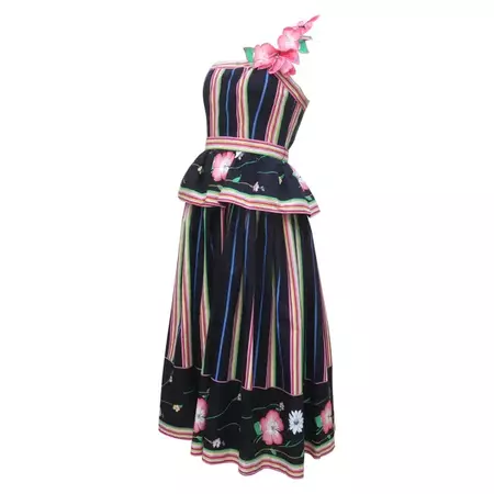 Floral Polished Cotton Sundress Dress, 1970's For Sale at 1stDibs