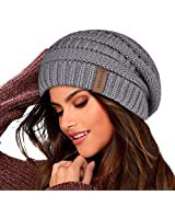C.C Trendy Warm Chunky Soft Stretch Cable Knit Beanie Skully, Charcoal at Amazon Women’s Clothing store
