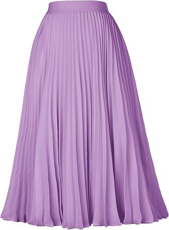 GRACE KARIN Women's Flared Pleated Ruffle Chiffon Skirt Below Knee Ice Purple S at Amazon Women’s Clothing store
