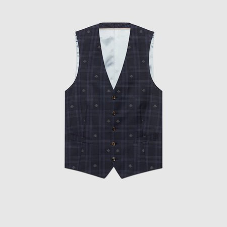 Blue RTW Bee check formal vest | GUCCI® US