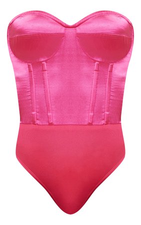 Hot Pink Satin Corset Bodysuit | PrettyLittleThing USA