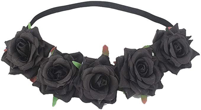 Amazon.com: DDazzling Burgundy Rose Flower Crown Flower Headband Halloween Headpiece Festival Cosplay (Black): Clothing
