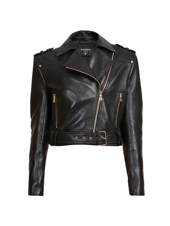 Shop Balmain Cropped Leather Biker Jacket | Saks Fifth Avenue
