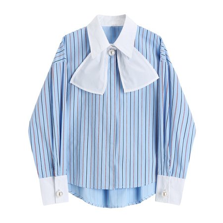 [Eam] mulheres tamanho grande pérolas botão listrado blusa nova lapela manga longa solto ajuste camisa moda maré primavera outono 2021 1dd0361|Camisa| - AliExpress