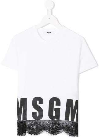 MSGM lace-trimmed logo T-shirt