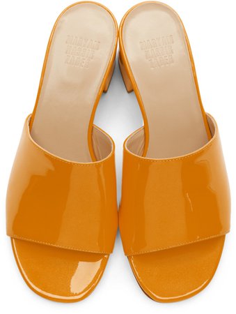 Maryam Nassir Zadeh: Yellow Patent Sophie Slide Sandals | SSENSE