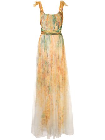 Marchesa Notte off-shoulder Printed Tulle Gown - Farfetch