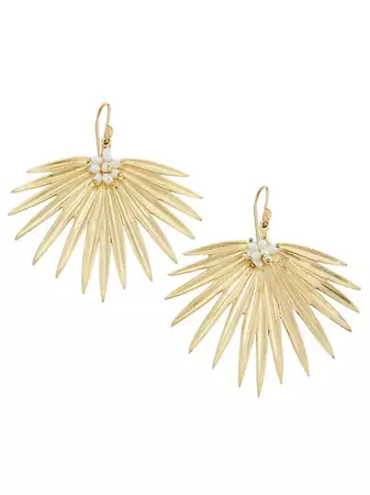 Shop Annette Ferdinandsen Tropical 14K Yellow Gold & Natural Freshwater Pearl Large Palm Fan Drop Earrings | Saks Fifth Avenue