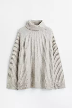 Rib-knit polo-neck jumper - Light beige - Ladies | H&M GB