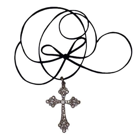 rhinestone cross cord necklace 💌 materials all my... - Depop