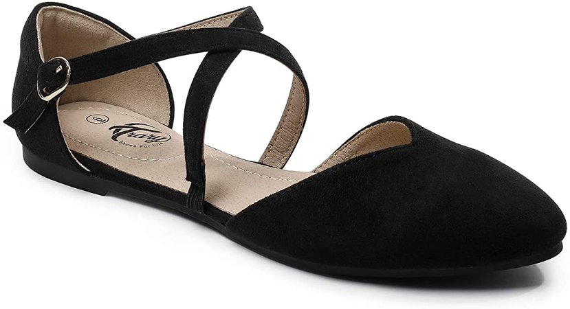 Amazon.com | Trary Women's D'Orsay Criss Cross Strap Ballet Flat Shoes Black 09 | Shoes