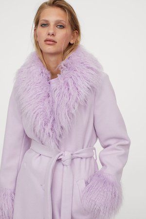 Faux fur-trimmed coat - Light purple - Ladies | H&M GB