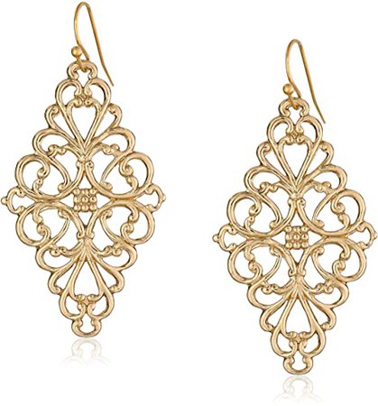 Amazon.com: 1928 Jewelry Gold-Tone Filigree Diamond Drop Earrings: Jewelry