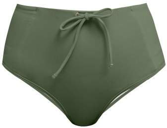 Bower - Kit Drawstring High Waist Bikini Briefs - Womens - Dark Green