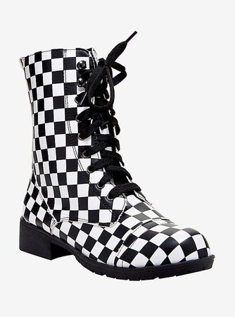 Black & White Checkered Combat Boots