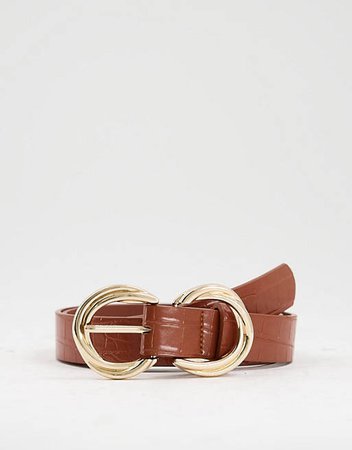 My Accessories London waist and hip belt with double buckle in tan | ASOS