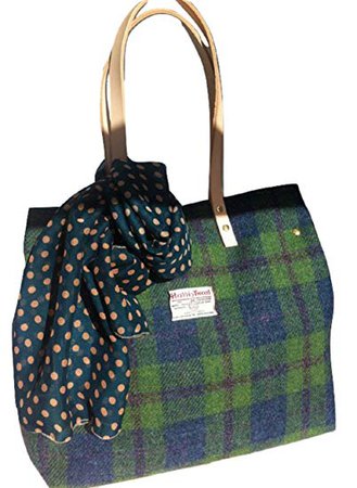 Amazon.com: Harris Tweed Ladies Large Runner Bag - FREE STANDARD SHIPPING - Kelpie Green Blue Plaid Design Hand Made in Scotland: Clothing