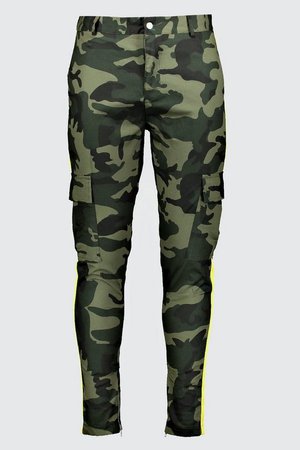Skinny Fit Camo Utility Pants With Zip Ankle | Boohoo