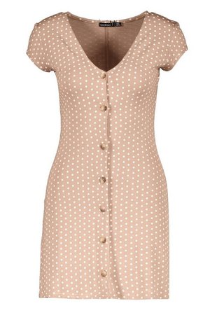 Petite Cap Sleeve Button Polka Dot Shift Dress | boohoo NZ
