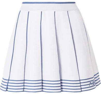 Adam Selman Sport - Pleated Striped Knitted Mini Skirt - White