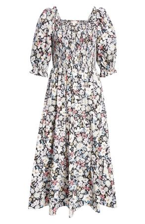 Rachel Parcell Smocked Puff Sleeve Midi Dress | Nordstrom