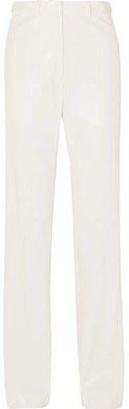 Snake-effect Faux Leather Straight-leg Pants - White