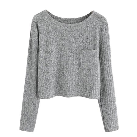 2019 Fashion Womens O Neck Knitting Pullover Casual Long Sleeve Pocket Front Kintted Sweater Bacis Gray Tricot Top #L From Burtom, $20.82 | DHgate.Com