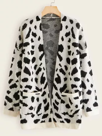 All Over Print Open Front Double Pocket Cardigan | SHEIN USA