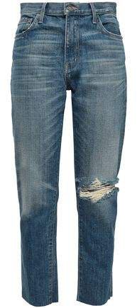 The Vintage Cropped Distressed High-rise Slim-leg Jeans