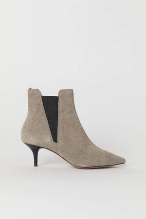 Suede Ankle Boots - Beige