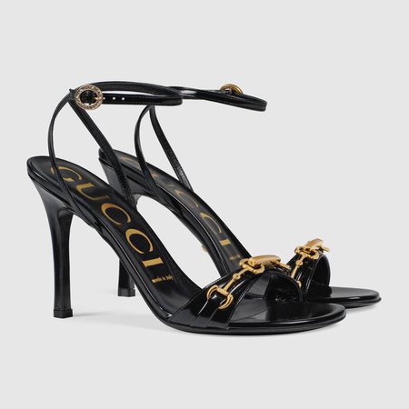 Black Women's leather sandal with Horsebit chain | GUCCI® US