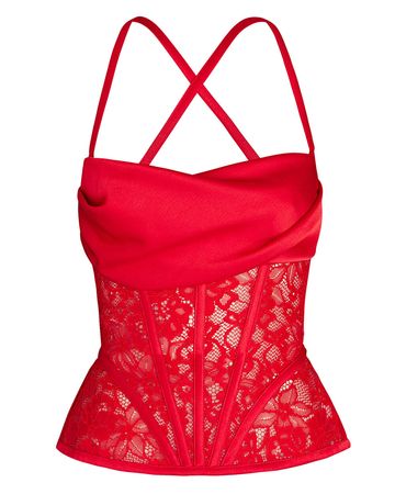 ROZIE CORSETS Draped Satin-Lace Top In Red | INTERMIX®
