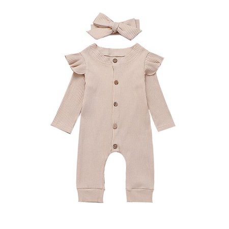 Newborn Infant Baby Girl Ruffle Long Sleeve Romper One Piece Jumpsuit with Headband Fall Clothes Outfits - Walmart.com