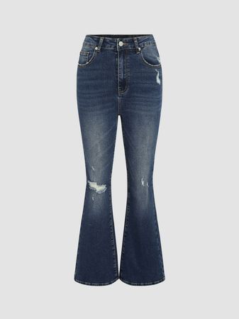 Middle Waist Ripped Flared Jeans - Cider