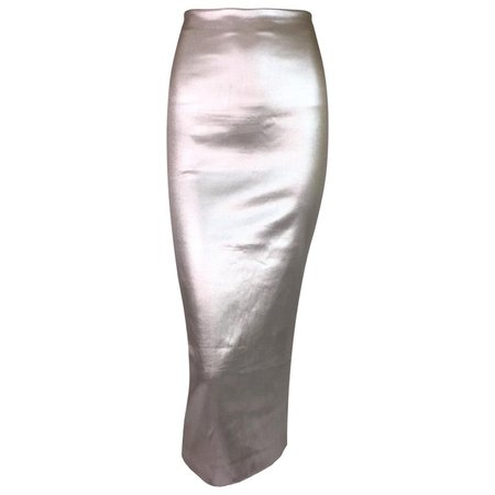 F/W 1998 Dolce and Gabbana Metallic Liquid Silver Bodycon Wiggle Skirt For Sale at 1stdibs