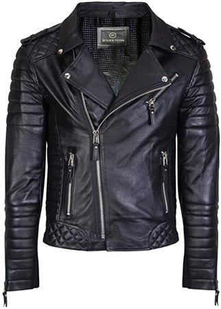BENJER SKINS Men's Leather Jackets Motorcycle Biker Genuine Lambskin at Amazon Men’s Clothing store