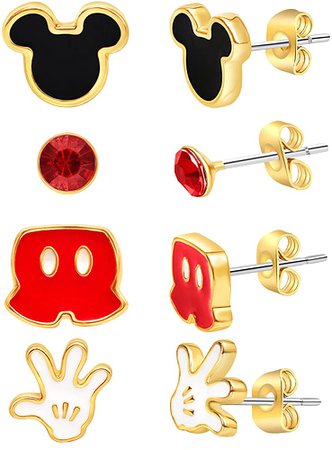 Amazon.com: Disney Mickey and Minnie Mouse Fashion Stud Earring - Classic Mickey Black/Red/Gold - Set of 4 pairs: Clothing, Shoes & Jewelry