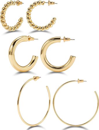 Amazon.com: ROSIEYO hoops gold earrings for women medium, 14k gold hoops small thick, large lightweight hoops jewelry for girls 3-Pairs: Clothing, Shoes & Jewelry