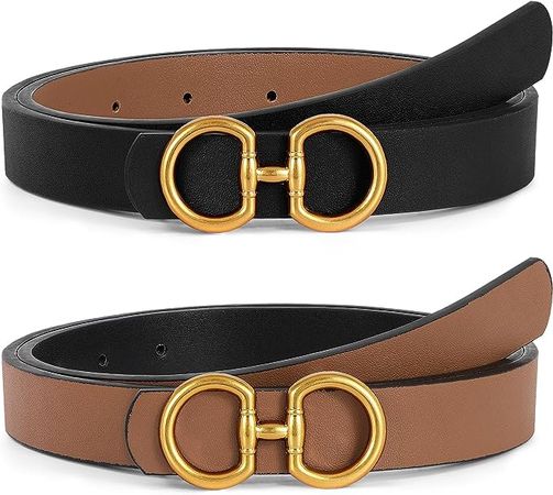 TRIWORKS Women Reversible Leather Belt for Jeans Pants Fashion Ladies Belt with Gold Buckle, A-Black+Brown, Suit for Waist 33"-37" at Amazon Women’s Clothing store