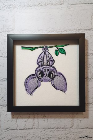 Purple Bat Embroidered Framed Gothic Picture | Gothic
