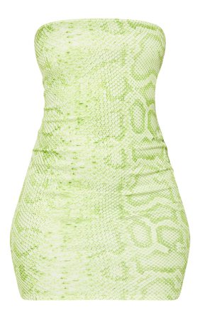 Lime Snake Print Bandeau Bodycon Dress | PrettyLittleThing USA