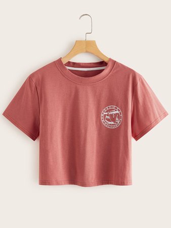 Letter Graphic Crop Red Tee | ROMWE