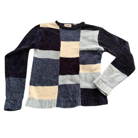 Blue Black White Patchwork Chenille Sweater