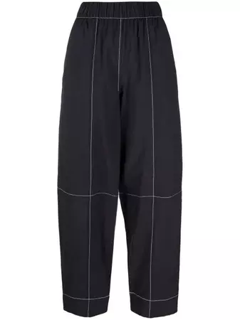 GANNI contrast-stitching Straight Trousers - Farfetch