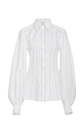 Carolina Herrera, White Pinstriped Cotton-blend Top