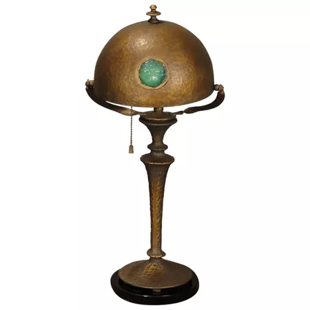 Arts & Crafts Hammered Copper/ Cyclops Jeweled Desk Lamp : Stidwill's Antiques | Ruby Lane