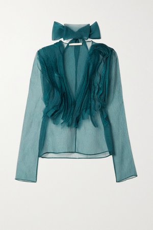 Petrol Tie-neck ruffled silk-blend organza blouse | Jason Wu Collection | NET-A-PORTER