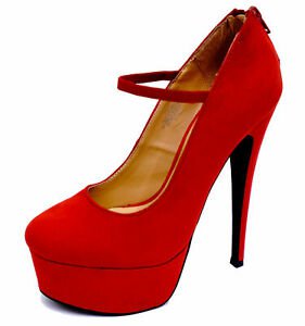 LADIES RED STILETTO HIGH HEEL MARY-JANE PLATFORM SLIP-ON COURT SHOES SIZES 3-9 | eBay