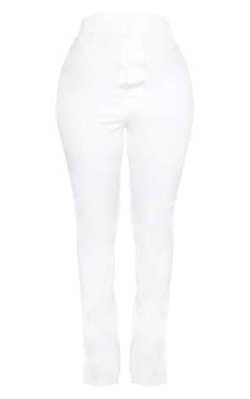 Shape White Button Detail Straight Leg Trouser | PrettyLittleThing