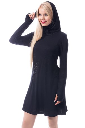 Jane Hooded Black Gothic Dress by Innocent Lifestyle
